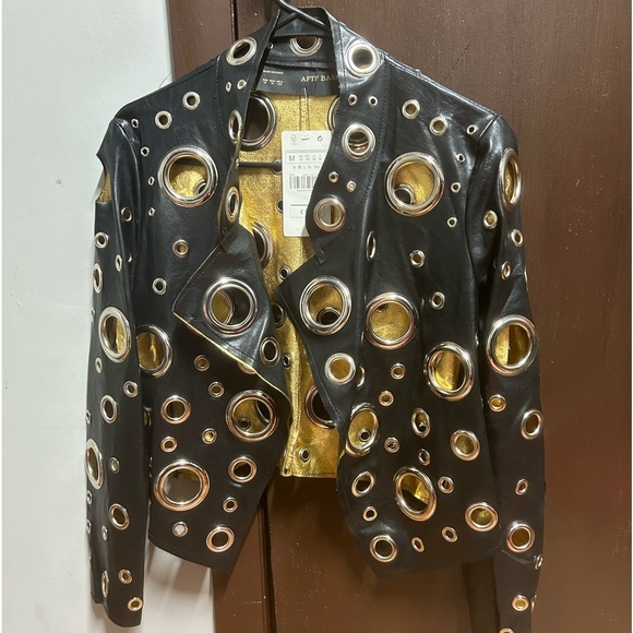 Black Faux Leather Eyelet Jacket - Picture 4 of 7